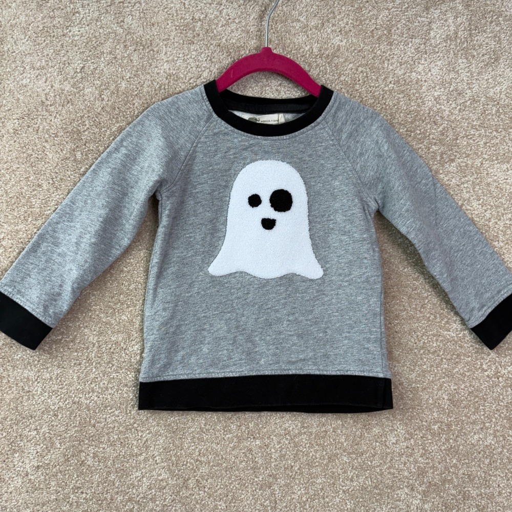MONICA + ANDY Sweatshirt Kid's 18M 24M Gray Ghost Halloween Organic Cotton Boo